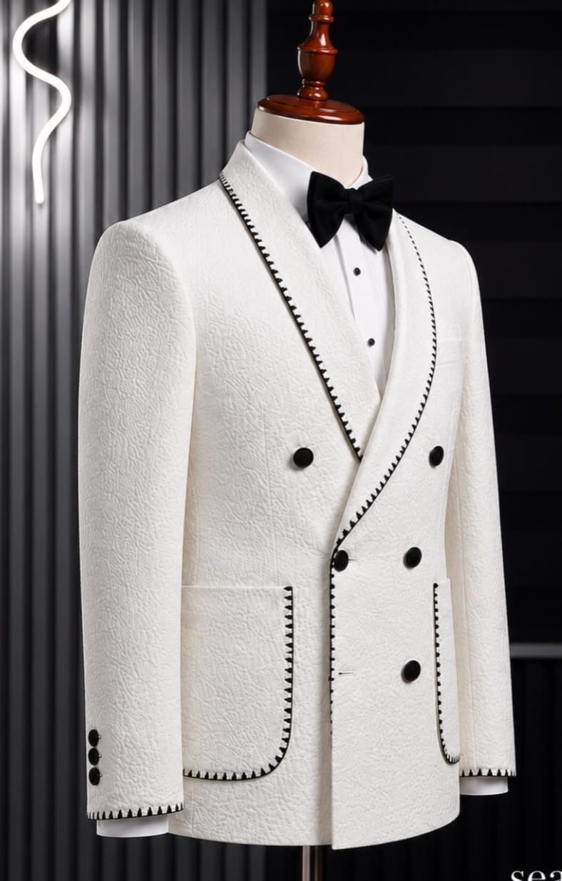 Man 4piece black & white embroidery suit with 100% cotton
